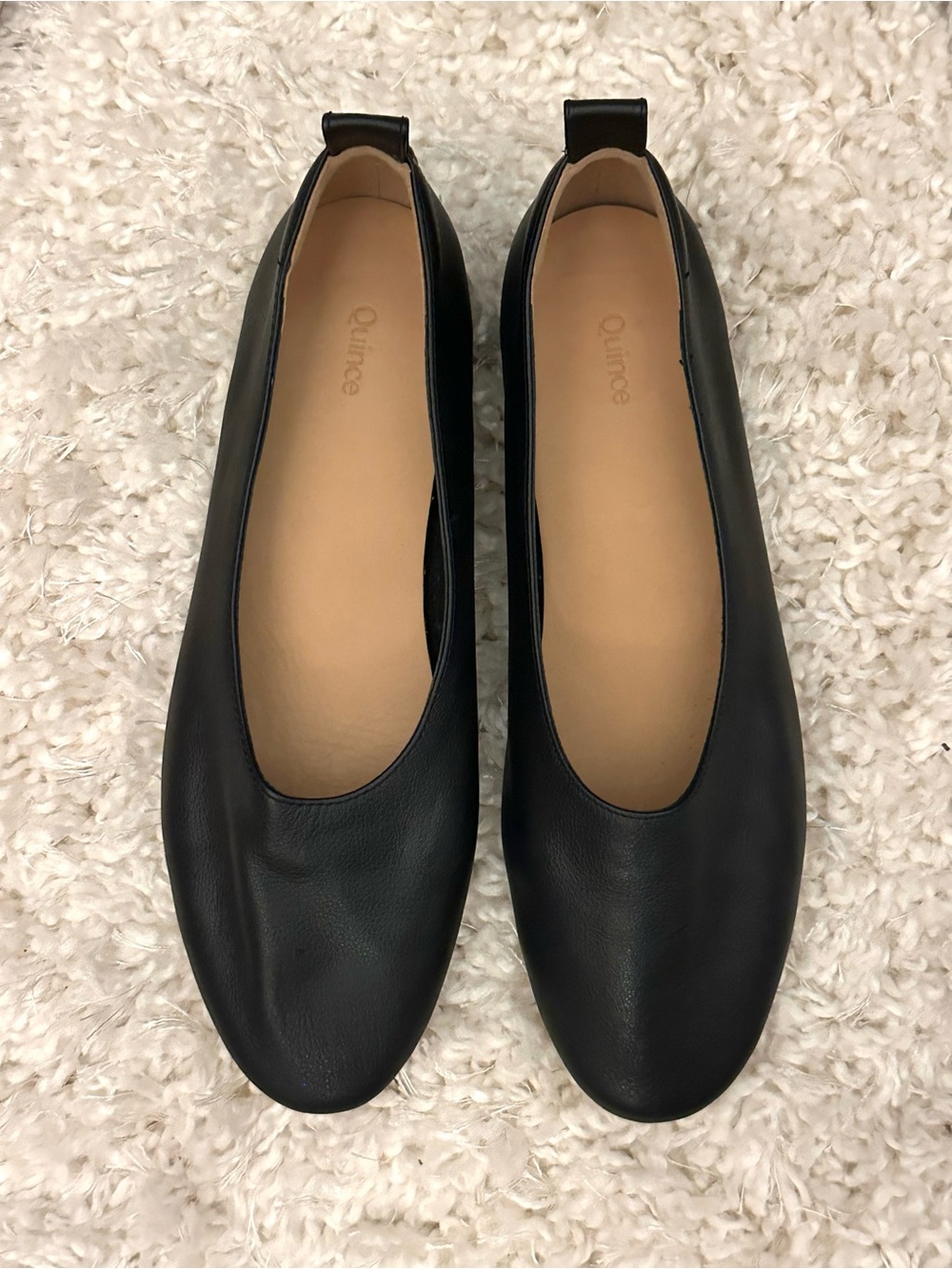 Quince Italian Leather Glove Ballet Flat Black With Tan Sole Size 7.5